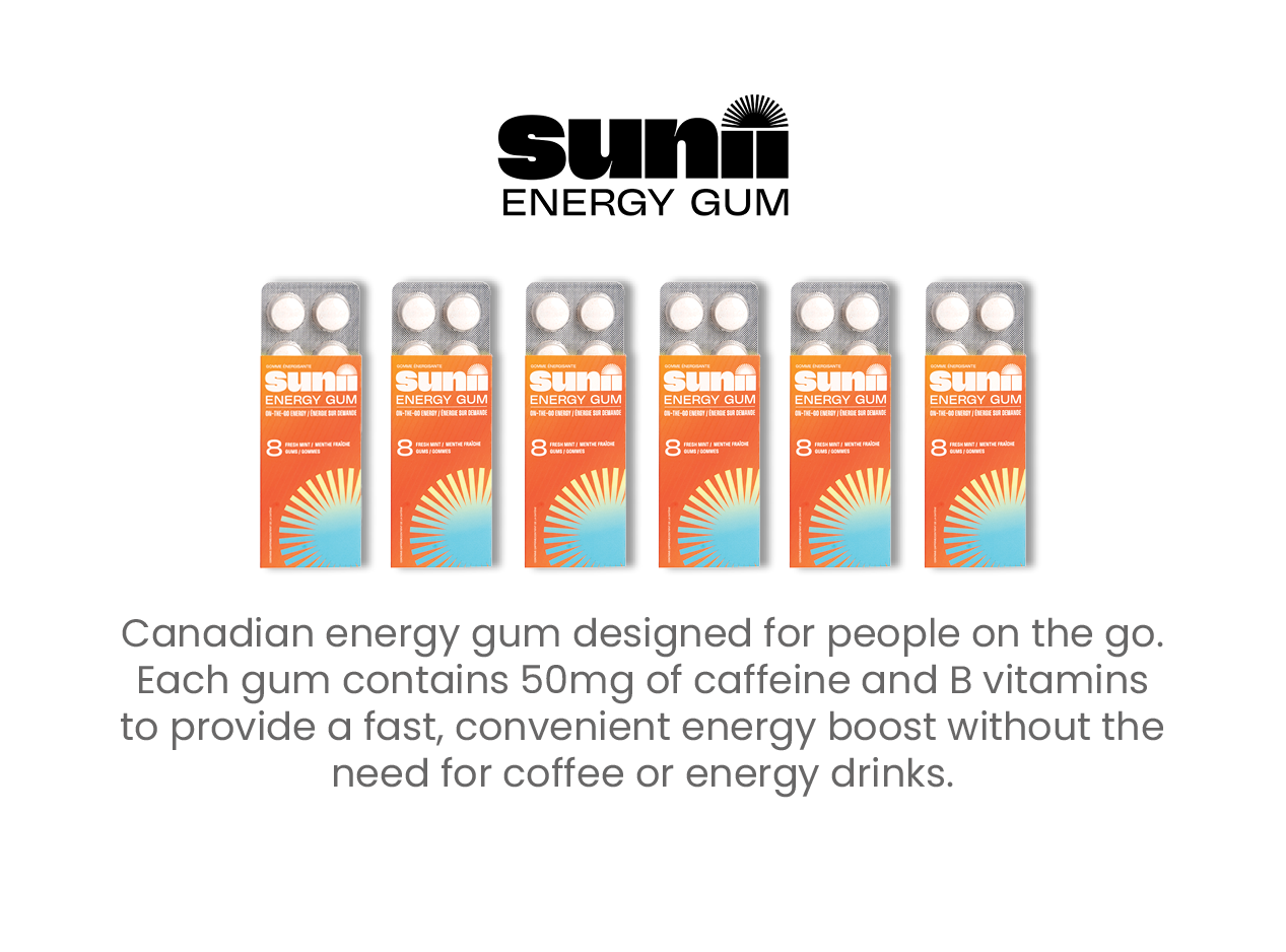 New Purity Life Sunii Brand - Canadian energy gum designed for people on the go